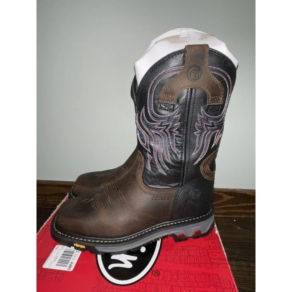 New Justin Commander X5 Boots Steel Toe WK2104 Tobacco Men's Shoe Size 9.5 D
